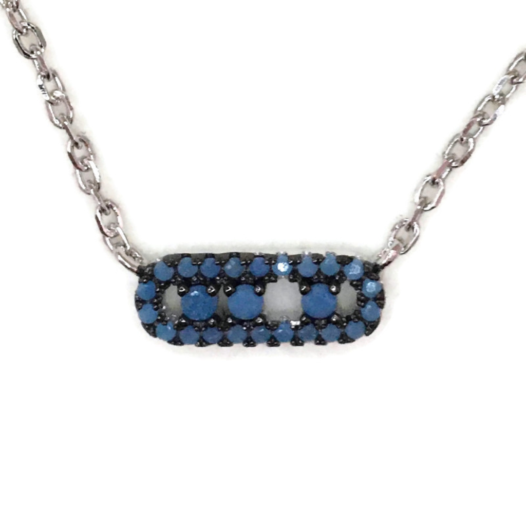 White Gold Layer Silver Pendant Oval Shape Blue Cz 45$